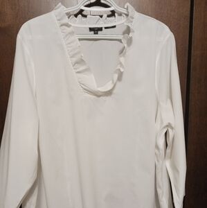 TALBOTS woman's white cotton blend pull over ruffled V-neckline blouse Size 20W